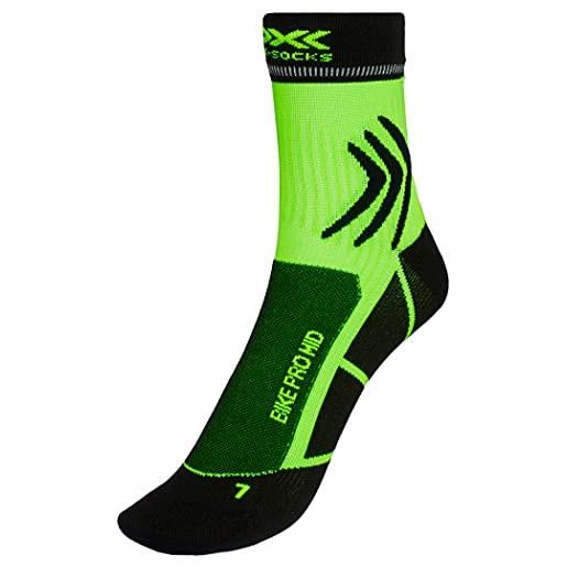 X-Socks bike pro mid socks calze da ciclista uomo donna socks calze calzini, unisex - adulto, opal black/amazonas green, 35-38