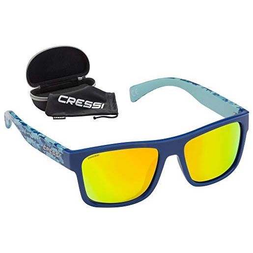 Cressi rio, occhiali sportivi da sole polarizzate/anti uv 100% unisex adulto, nero/lenti blu, taglia unica