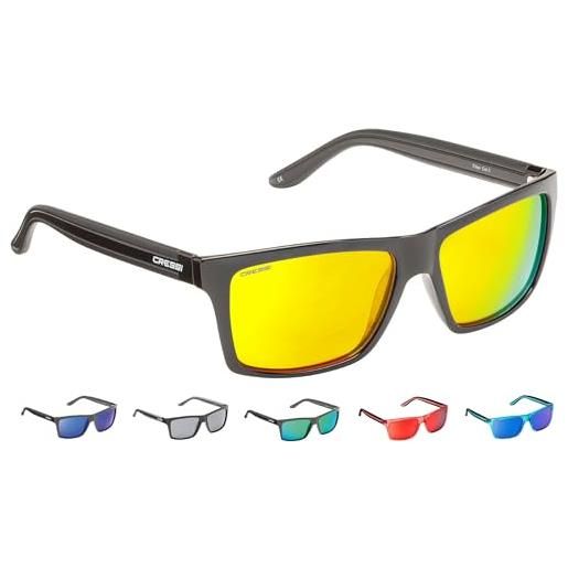 Cressi rio, occhiali sportivi da sole polarizzate/anti uv 100% unisex adulto, giallo/blu/lenti specchiate blu, unica