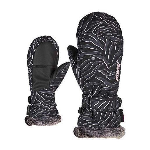 Ziener led mitten girls glove junior, guanti da sci/sport invernali. Bambina, nero (zebra print), set da 3