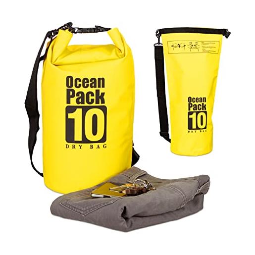 Relaxdays ocean pack, sacchetto impermeabile unisex-adulto, giallo, 56 cm
