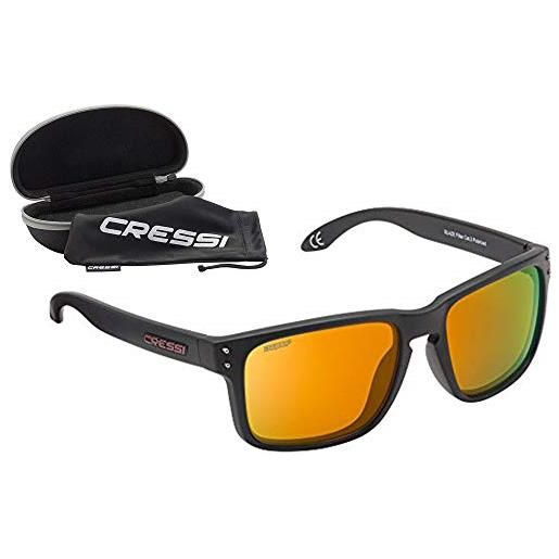 Cressi blaze sunglasses occhiali da sole con lenti htc polarizzate e idrorepellenti, unisex adulto, nero opaco/lenti specchiate arancio