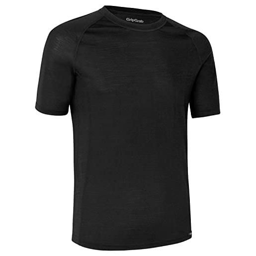GripGrab merino-wool polyfibre short sleeve cycling base layer - thermal bicycle hiking under-shirt - black and blu scuro-blue