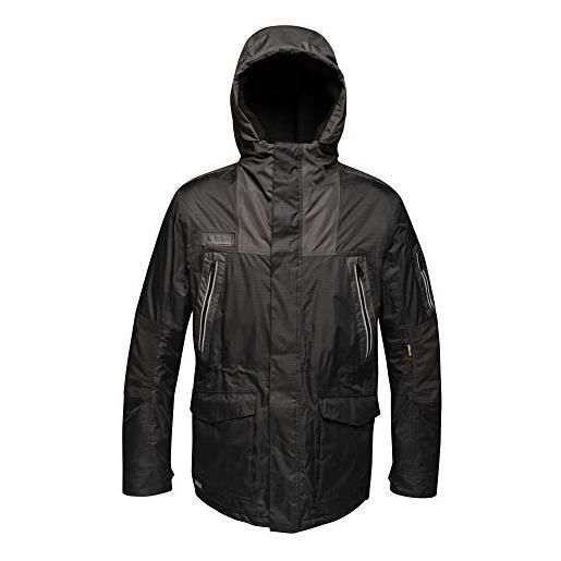 Regatta tactical threads workwear giacca uomo martial imbottita con tessuto ripstop foderato in pile jackets waterproof insulated, uomo, black/ash, s