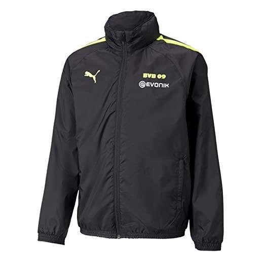 Puma 4063698891172 bvb rain jacket jr w sponsor maglione, 116, puma black/safety yellow