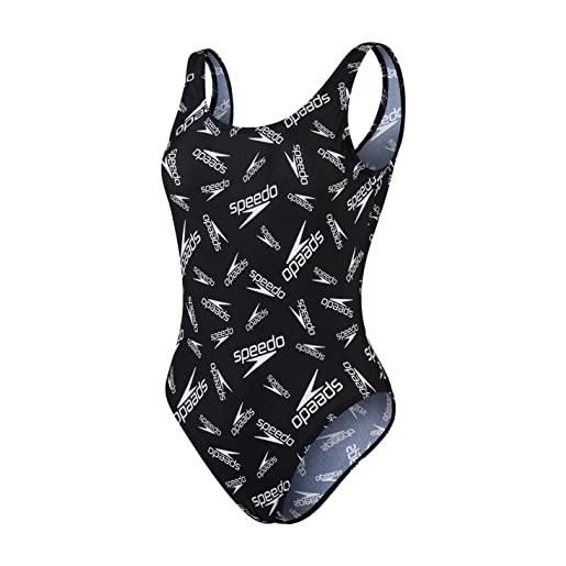 Speedo allover deep u-back 1 piece, swimsuit donna, black/white, 32 (uk 10)