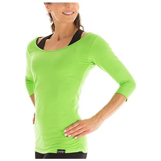 WINSHAPE maglietta da donna per fitness yoga pilates, winshape, maniche a 3/4 , verde - verde mela, m
