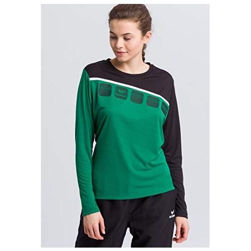 Erima 5-c, maglietta a maniche lunghe donna, verde (smeraldo/nero/bianco), 40