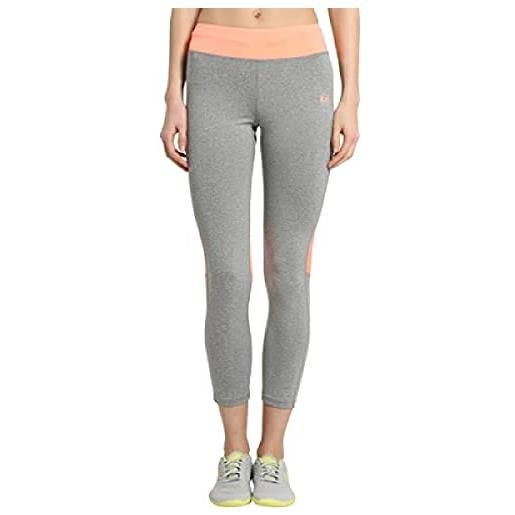 Ultrasport fitness/sport pantaloni donna da corsa aderenti e lunghi, grigio melange/corallo, xl