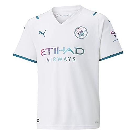 Puma manchester city stagione 2021/22, attrezzatura da gioco, maglia away, unisex-child, white-ocean depths, 116