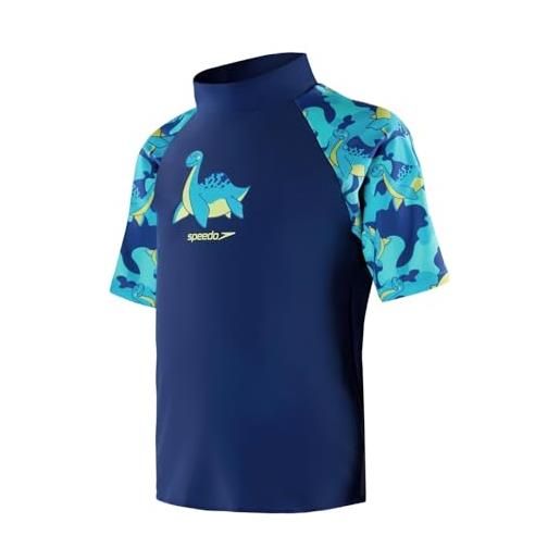 Speedo bambino infant short sleeve printed sun protection rash top set guard shirt, blu (hypersonic blue/northern), 9-12 m