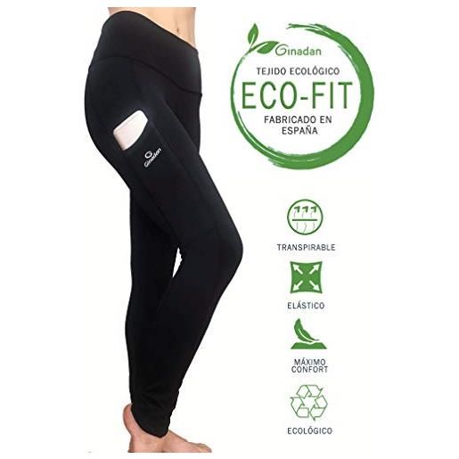 Ginadan eco-fit pocket, legging ecologico con tasca integrata, donna, nero, xs