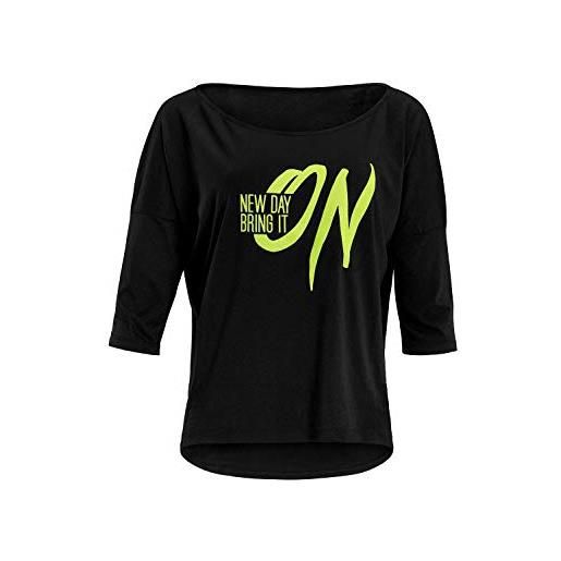 WINSHAPE mcs001 - maglietta da donna ultra leggera a maniche a 3/4, con stampa glitterata, colore: giallo fluo