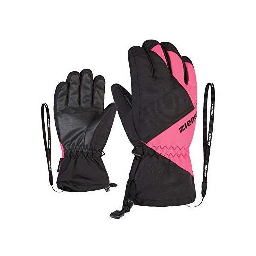 Ziener agil as - guanti da sci per ragazzi e sport invernali, impermeabili, traspiranti, nero/rosa fard, 4