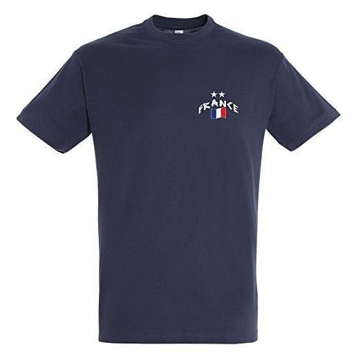 Supportershop france champions 2 stelle - maglietta unisex da bambino, unisex - bambini, t-shirt, 5060570687938, bleu marine, 10 anni