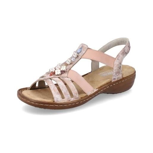Rieker donna sandali 60855, signora sandali, scarpa estiva, sandalo estivo, comodo, piatto, rosa (rosa / 31), 39 eu / 6 uk