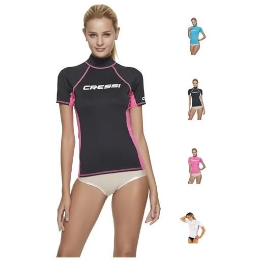 Cressi rash guard maglia protettiva a maniche corte, in speciale tessuto elastico, protezione solare uv/upf 50+, donna, nero/bianco, m/3 (40)