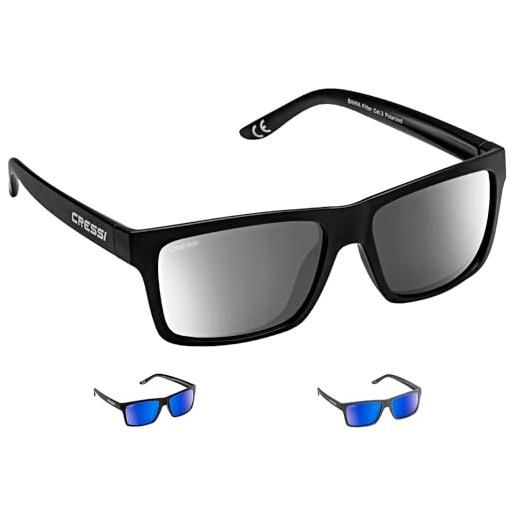 Cressi bahia floating, occhiali galleggianti sportivi da sole polarizzati con protezione uv 100% unisex adulto, rosso/lente specchiate blu