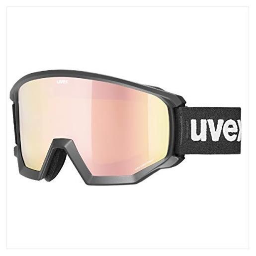 Uvex athletic cv, occhiali da sci unisex, con miglioramento del contrasto, campo visivo ampliato, privo di appannamenti, black matt/rose-orange, one size