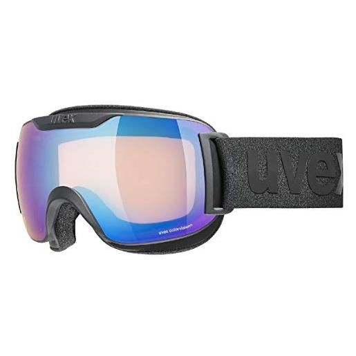 Uvex downhill 2000 s cv, occhiali da sci unisex, con intensificazione del contrasto, senza distorsioni ottiche e appannamenti, black matt/blue-yellow, one size