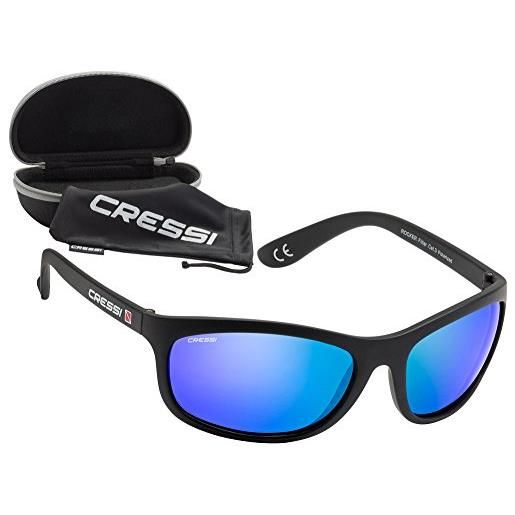 Cressi rocker sunglasses, occhiali da sole unisex-adulto, nero/lenti blu specchiate