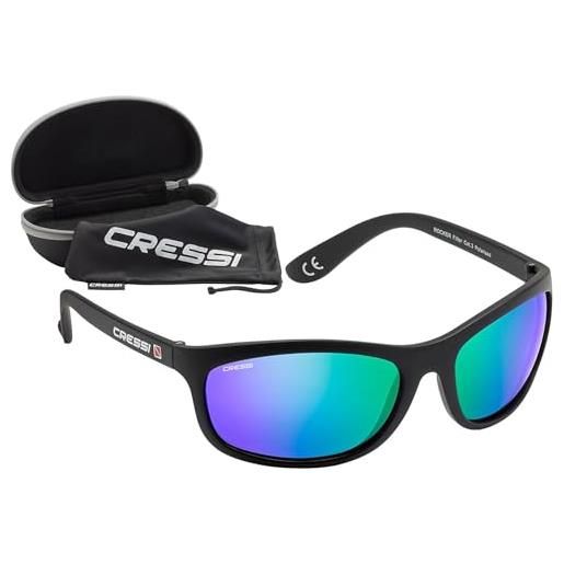 Cressi rocker occhiali da sole sportivi uomo con custodia rigida, unisex adulto, nero/verde - nero/verde, m
