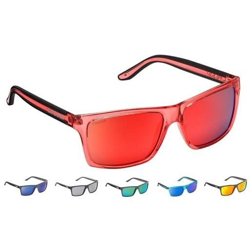 Cressi rio, occhiali sportivi da sole polarizzate/anti uv 100% unisex adulto, rosso/bianco/lenti specchiate argento, unica
