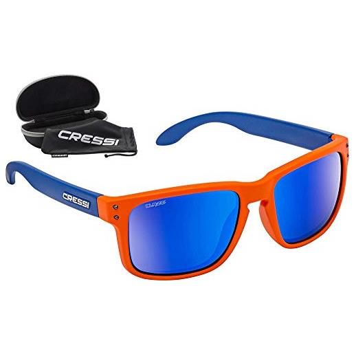 Cressi blaze sunglasses occhiali da sole con lenti htc polarizzate e idrorepellenti, unisex adulto, mandarino/royal blu/lenti specchiate blu