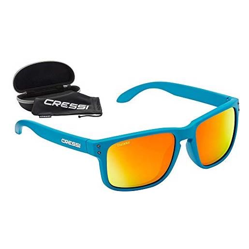 Cressi blaze sunglasses occhiali da sole con lenti htc polarizzate e idrorepellenti, unisex adulto, nero opaco/lenti specchiate blu