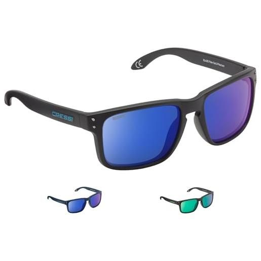 Cressi blaze sunglasses occhiali da sole con lenti htc polarizzate e idrorepellenti, unisex adulto, nero opaco/lenti specchiate blu