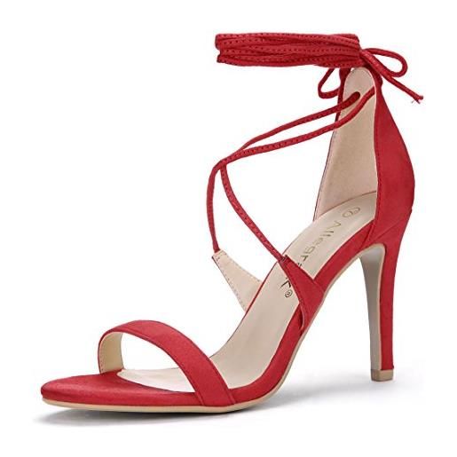Allegra K donne punta aperta stiletto tacco alto sandali stringato rosso 40