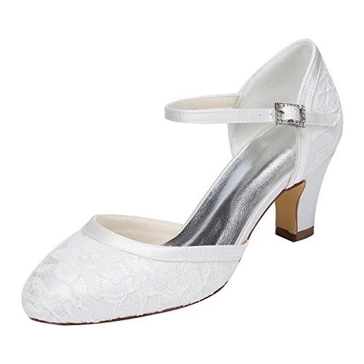 Emily Bridal scarpe da sposa sandali in pizzo con tacco a righe in raso (eu37, white)