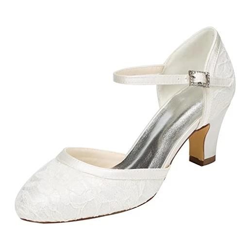Emily Bridal scarpe da sposa sandali in pizzo con tacco a righe in raso (u38, ivory)