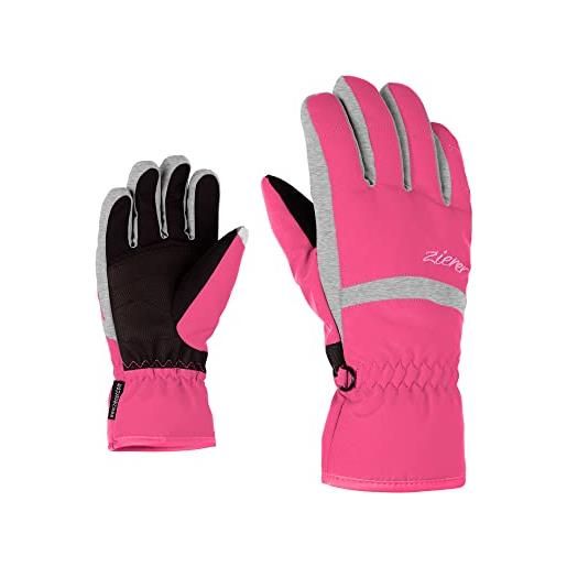 Ziener lejano as - guanti da sci per bambini, per sport invernali, impermeabili, traspiranti, rosa pop, 7,5