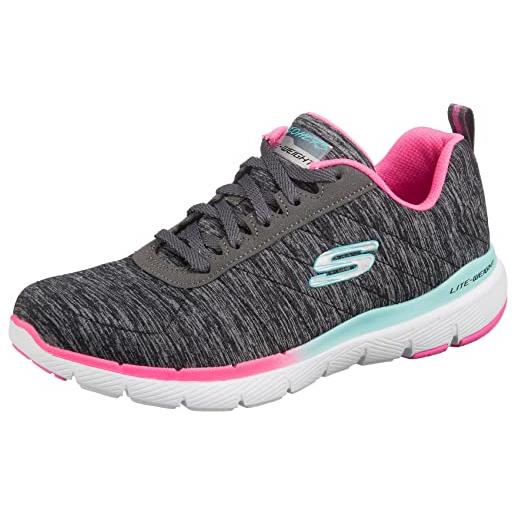 Skechers flex appeal 3.0-fan craze, scarpe da ginnastica donna, nero black mesh pink blue trim bk mt, 37 eu