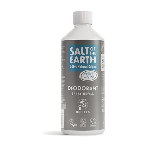 Salt of the earth natürliches deospray nachfüllpack für männer, pure armour vetiver & zitrus - vegan, langanhaltender schutz, ohne tierversuche, hergestellt in uk - 500 ml