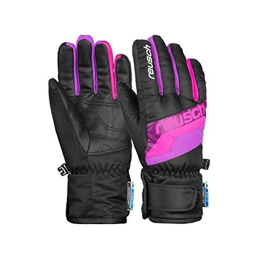 Reusch dario r-tex® xt junior - guanti da dita, unisex, con pratica chiusura in velcro, colore: nero/rosa