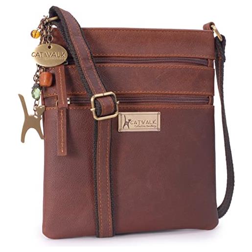 Catwalk Collection Handbags - vera pelle - piccolo borsa a tracolla/borse a mano/messenger/borsetta donna - per i. Phone/kindle - nnadine - marrone