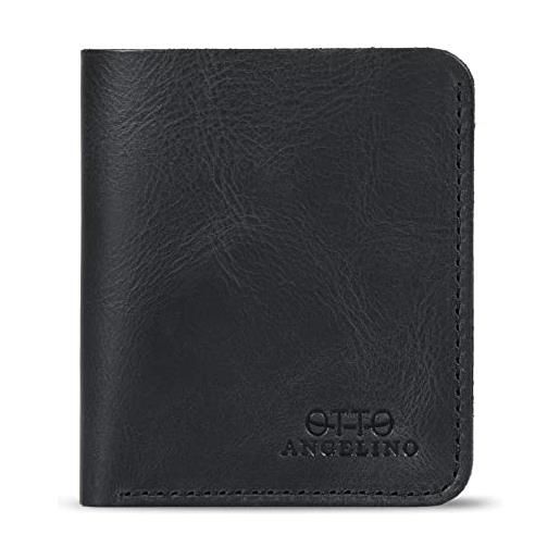 Otto Angelino portafoglio in vera pelle ultra slim verticale per carte e monete - unisex, nero