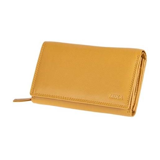 MIKA 42168 - portafoglio da donna in vera pelle, formato orizzontale, 12 + 4 scomparti per carte di credito, scomparto in rete, scomparto per monete e monete, portafoglio giallo, ca. 15 x 10,5 x 4,5