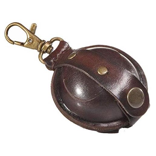 MIKA 28071102 - mini keyring made of real leather/saddle leather wallet as key case with coin compartment with press stud button key wallet for small change in brown key bag diameter approx. 5 cm