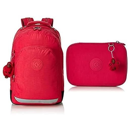 Kipling class room zaino, 43 cm, 28 litri, rosa (true pink) + 100 pens astuccio, 25 cm, sintetico, rosa (true pink)