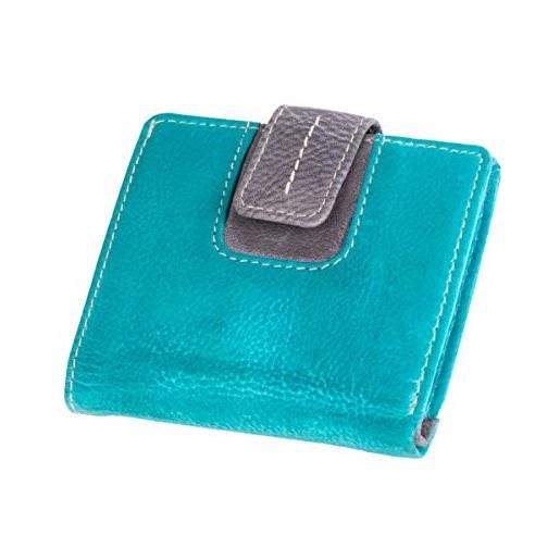 MIKA 42185 - portafoglio da donna in vera pelle, formato verticale, con 3 scomparti per carte di credito, 2 scomparti, sottile e scomparto per monete, colore turchese/grigio, circa 9 x 10 x 2 cm. 