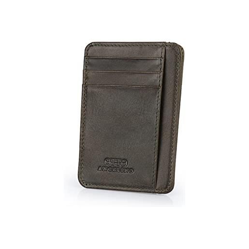 Otto Angelino portafoglio sottile, in vera pelle e con raccoglitore tesse - spazio per carte di credito, debito, biglietti da visita, blocco di rfid - unisex