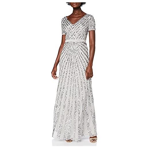 Maya Deluxe maxi abito da donna con paillettes, a maniche lunghe, scollo a v, vita alta impero e taglio lucido vestito per damigella d?Onore, giglio verde, 40 eu (12 uk)