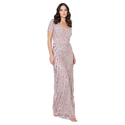 Maya Deluxe maxi womens ladies embellished sequin dress long short sleeve v neck high empire waist a cut shiny prom weddin, vestito per damigella d'onore donna, green, 28