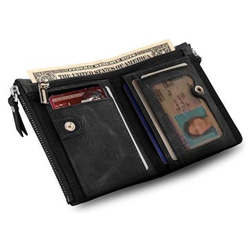 Otto Angelino portafoglio multiuso bifold in vera pelle porta carte d'identità - blocco rfid - unisex, nero