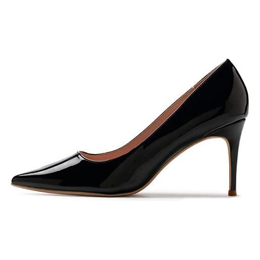 GENSHUO donna tacco alto, scarpe tacco a spillo 8 cm / 3,15 pollici décolleté con tacco per le donne scarpe da sera a punta abito da sera pompe prom stiletto high heels nero taglia 38.5 eu