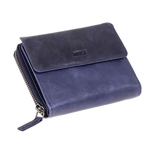 MIKA 42169 - portafoglio da donna in vera pelle, formato verticale, con 9 scomparti per carte di credito, 5 scomparti, sottile e 2 scomparti per monete, colore blu, circa 13 x 10 x 2,5 cm. 