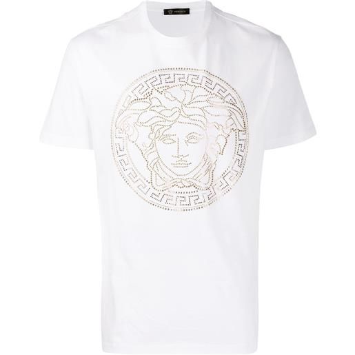 Versace t-shirt medusa con borchie - bianco